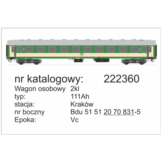 Robo 222360 , wagon osobowy 111Ah, 2kl Kraków , Skala H0
